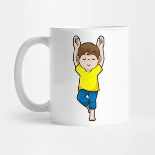 Boy at Yoga Stretching exercises Mug